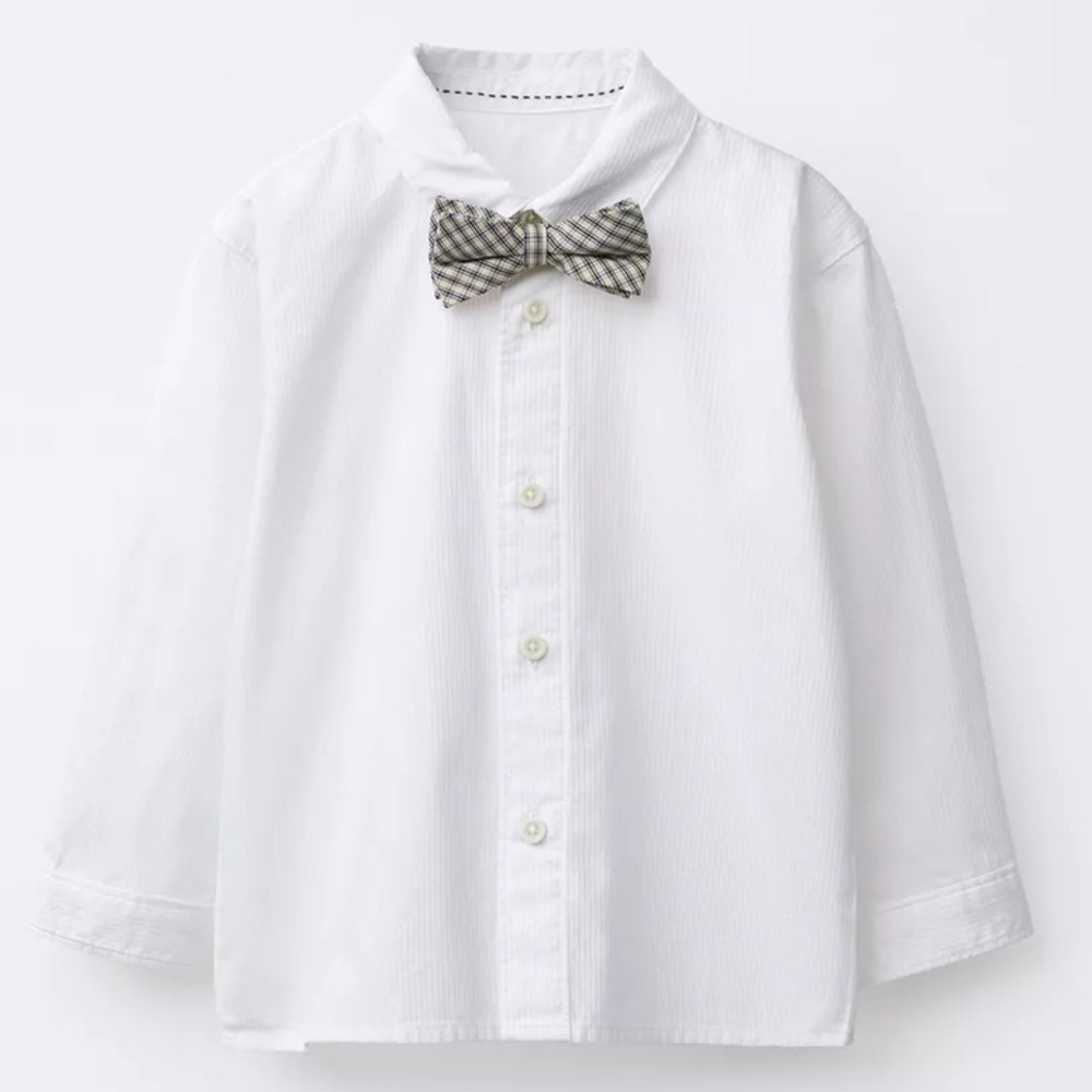 Zara White Button Down Shirt with Bow Tie